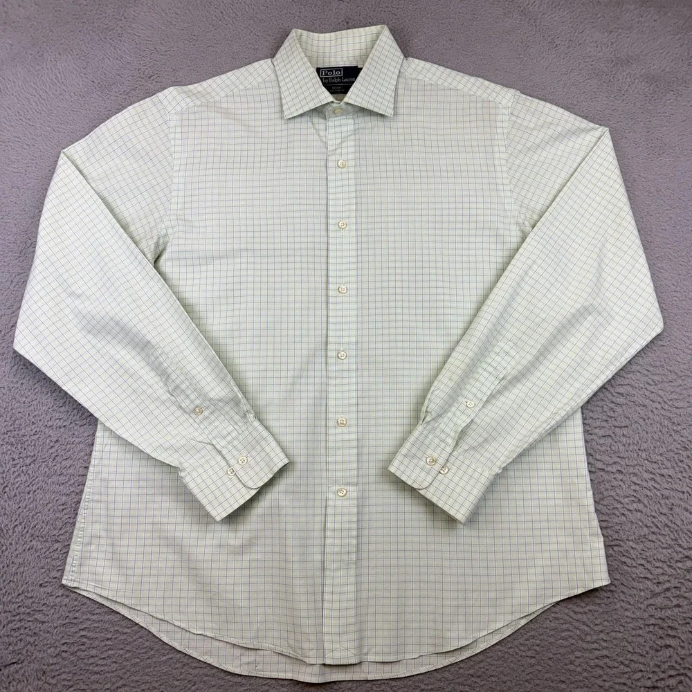 Polo Ralph Lauren Shirt Mens 17 36/37 Green Check‎ Regent Custom Fit Cotton